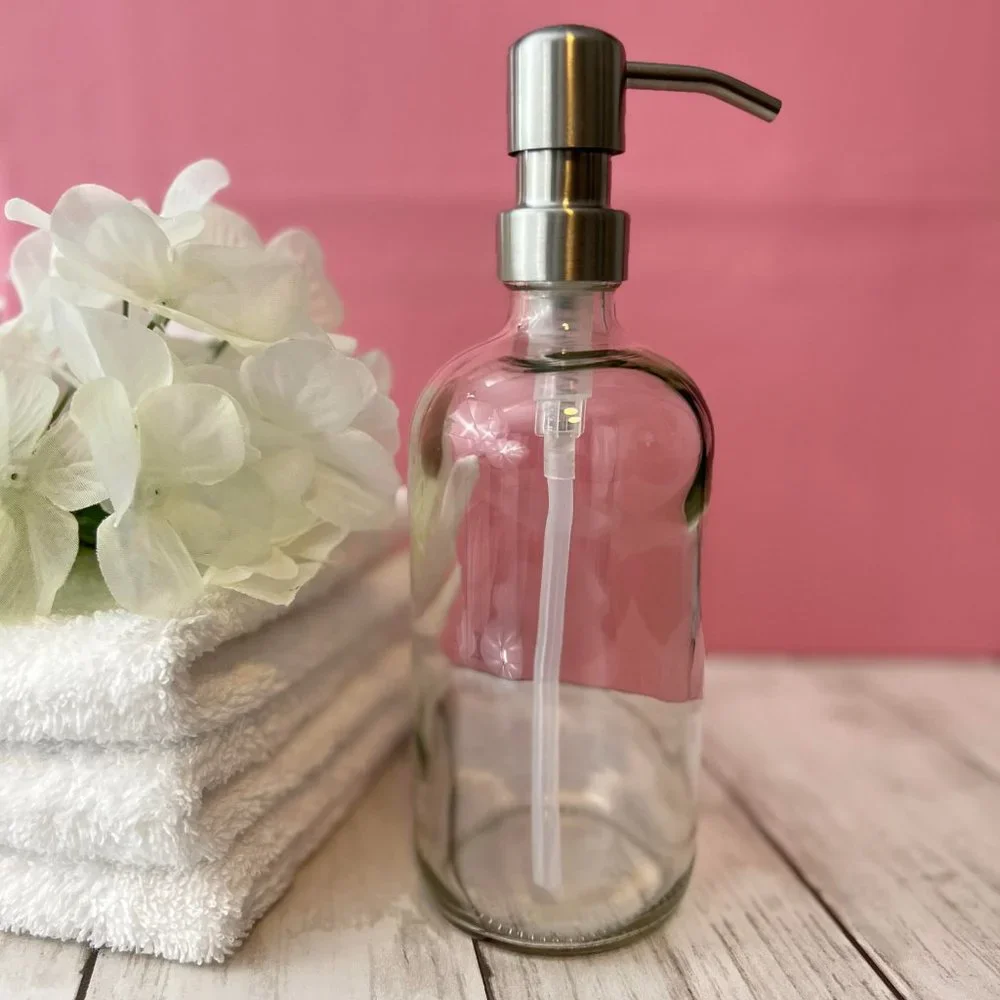 16 OZ. GLASS SOAP DISPENSER W/ METAL PUMP (CLEAR GLASS/SILVER PUMP)